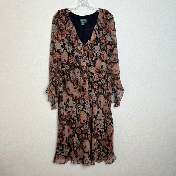 Dresses & Skirts - Lauren Ralph Lauren Vintage Antique Floral Silk Ruffle Dress